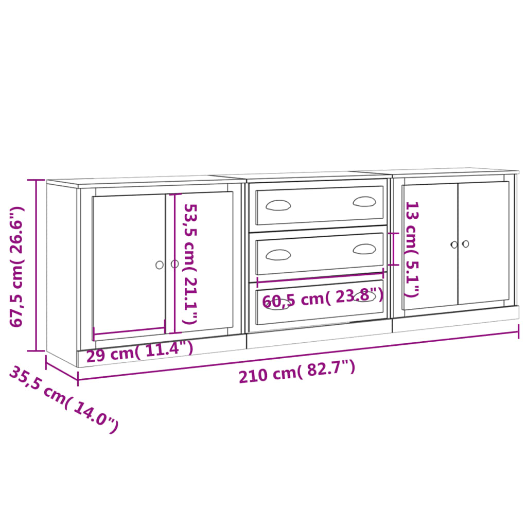 Sideboards 3 pcs Concrete Grey Engineered Wood