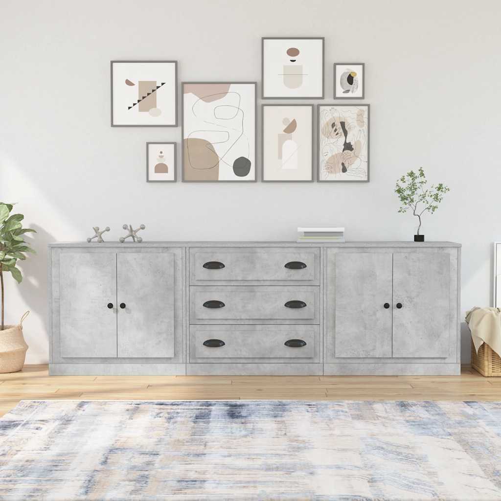 Sideboards 3 pcs Concrete Grey Engineered Wood