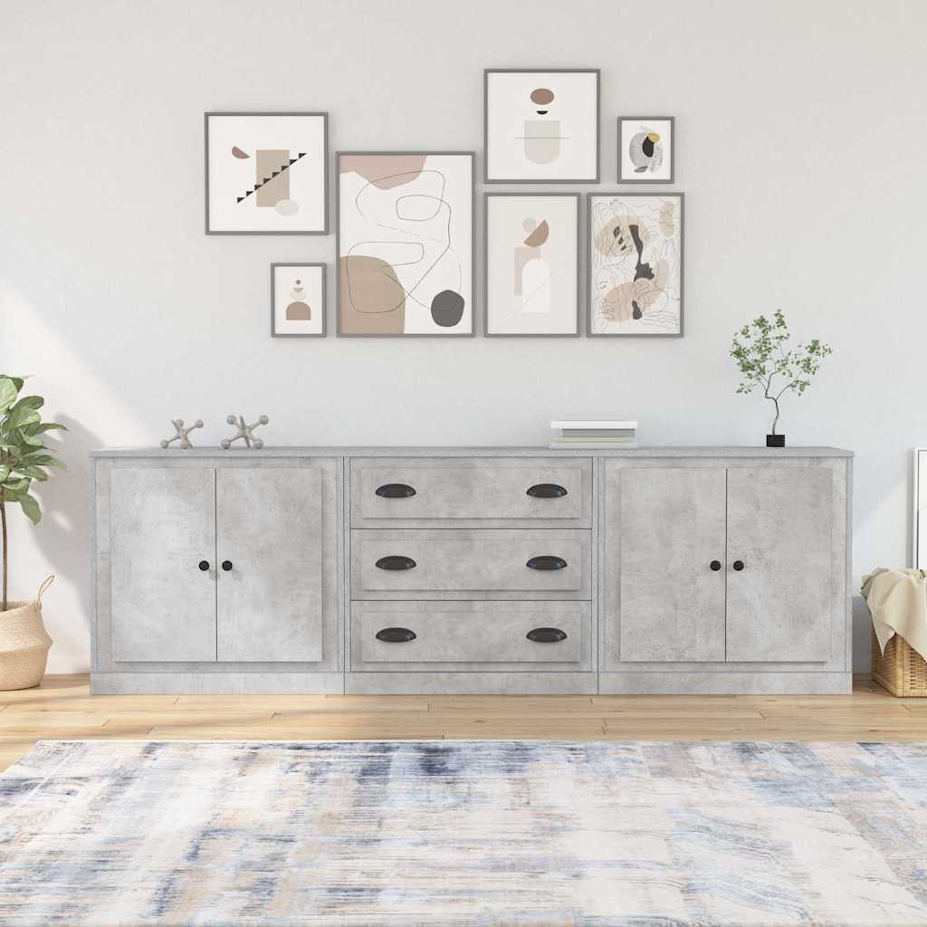 Sideboards 3 pcs Concrete Grey Engineered Wood
