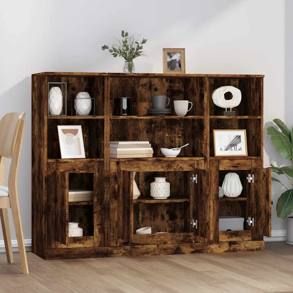Highboards 3 pcs Smoked Oak Engineered Wood