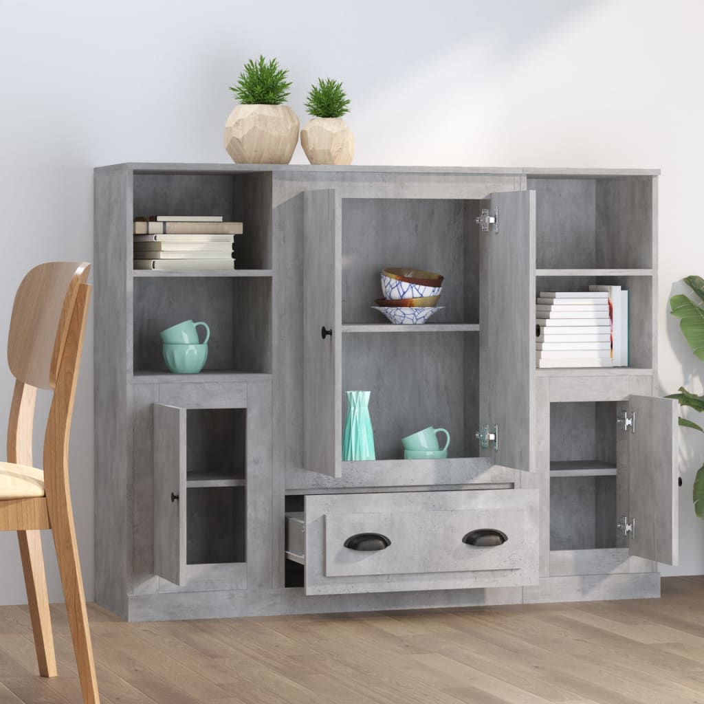 Highboards 3 pcs Concrete Grey Engineered Wood
