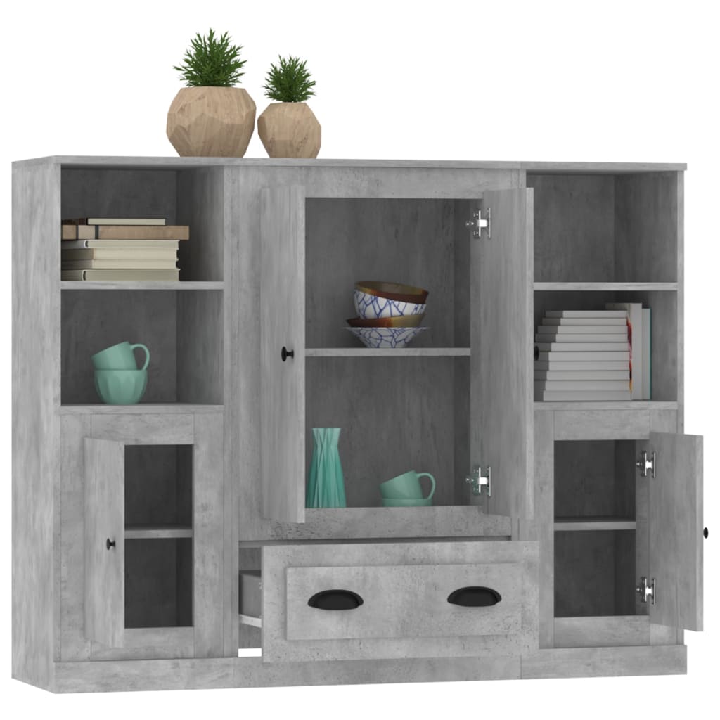 Highboards 3 pcs Concrete Grey Engineered Wood