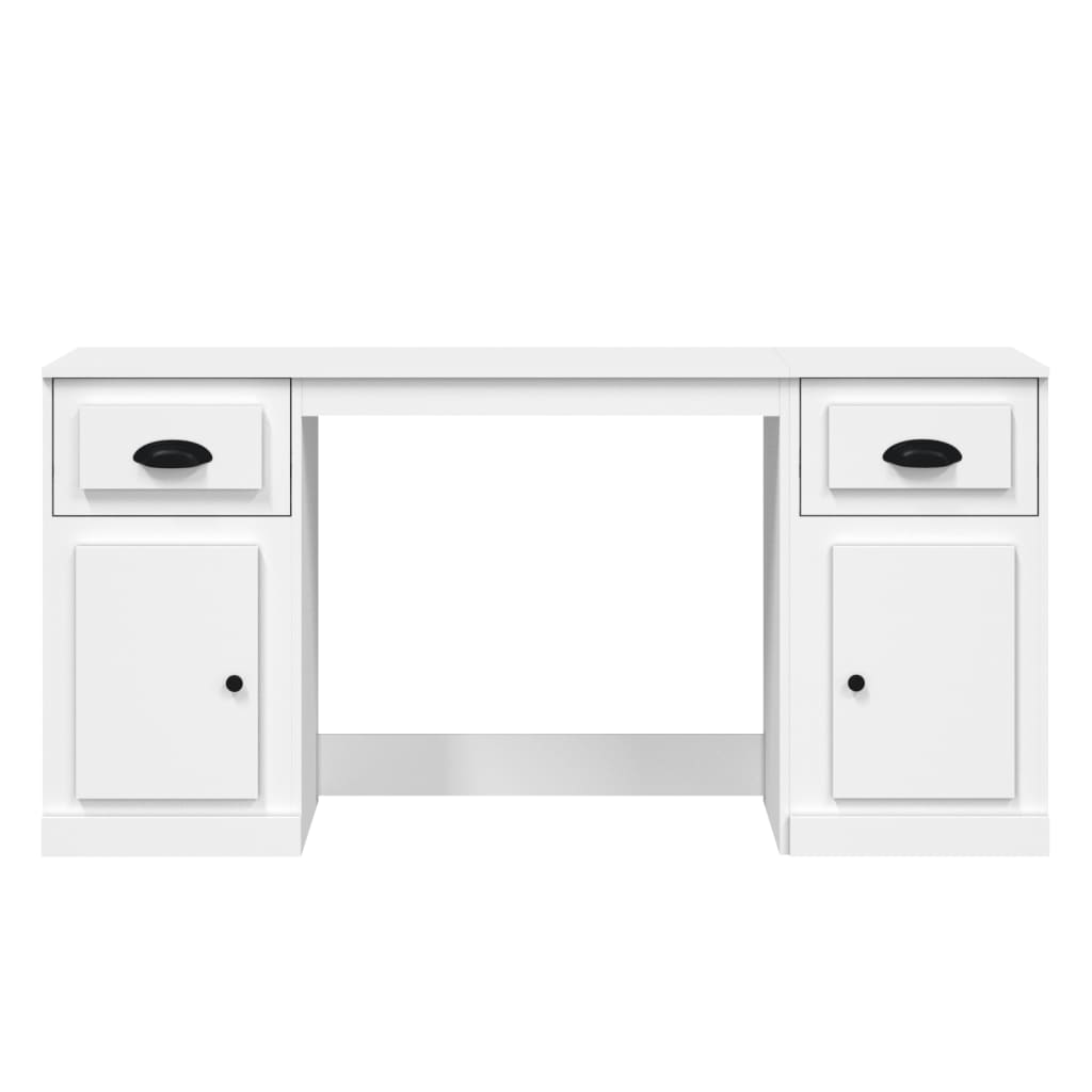 Desk with Cabinet White Engineered Wood
