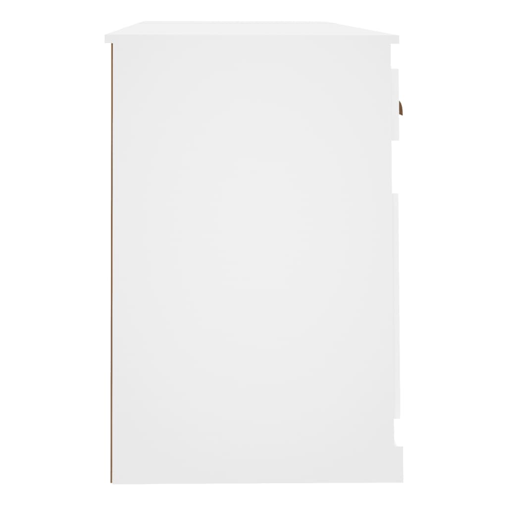 Desk with Cabinet White Engineered Wood