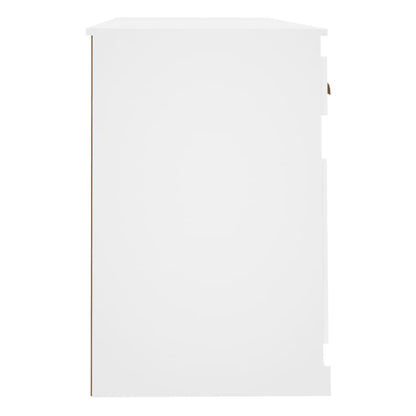 Desk with Cabinet White Engineered Wood