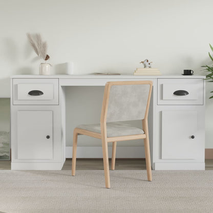 Desk with Cabinet White Engineered Wood