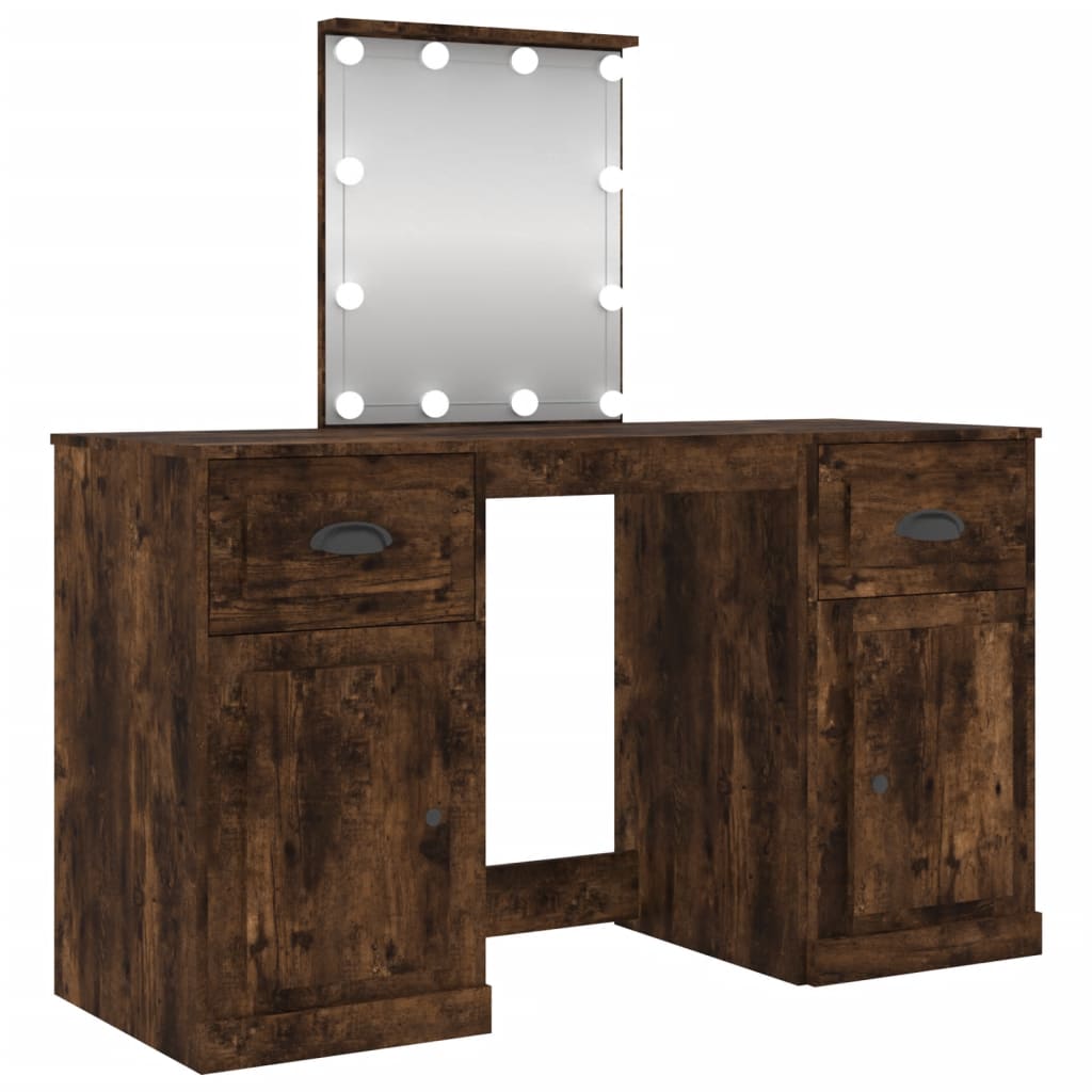Dressing Table with LED Smoked Oak 130x50x132,5 cm