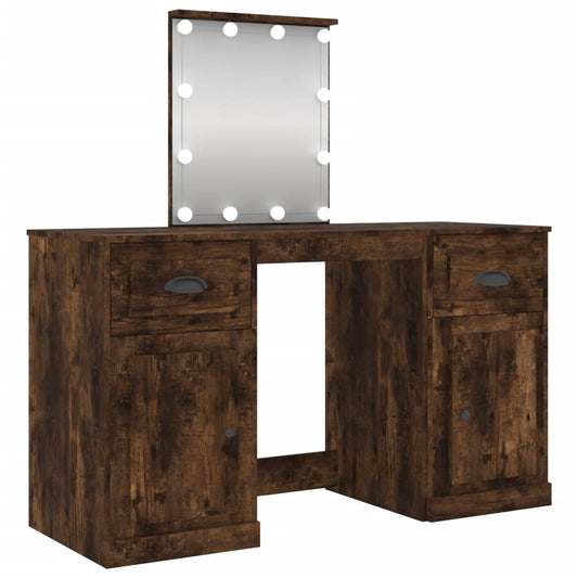Dressing Table with LED Smoked Oak 130x50x132.5 cm