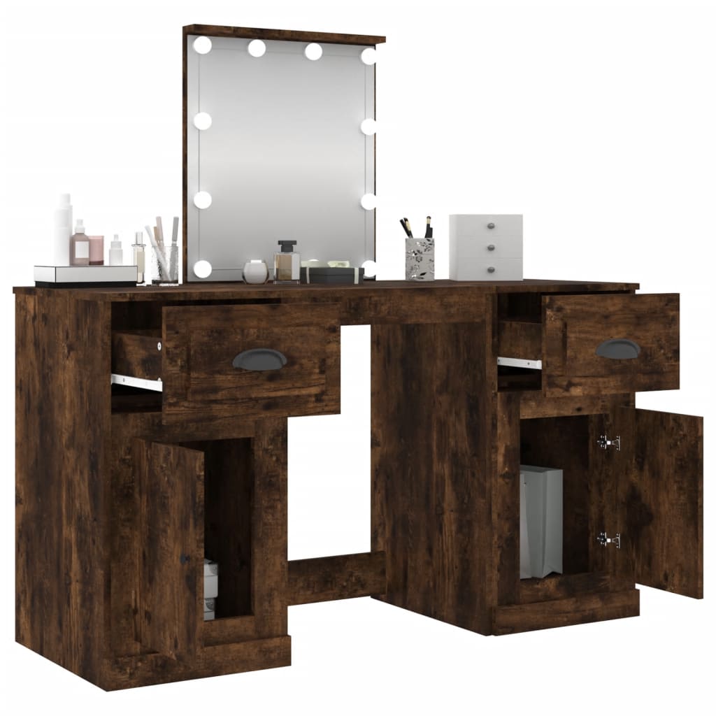 Dressing Table with LED Smoked Oak 130x50x132,5 cm