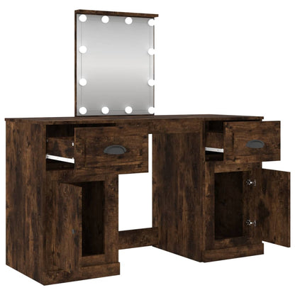 Dressing Table with LED Smoked Oak 130x50x132.5 cm