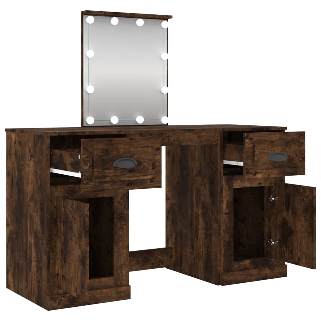 Dressing Table with LED Smoked Oak 130x50x132,5 cm