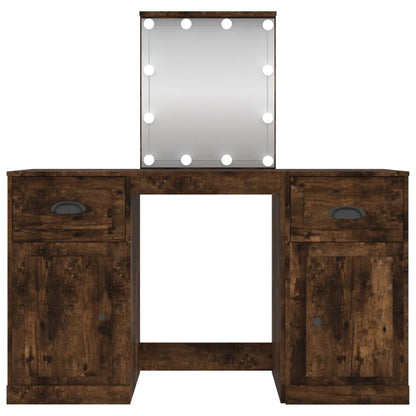 Dressing Table with LED Smoked Oak 130x50x132.5 cm