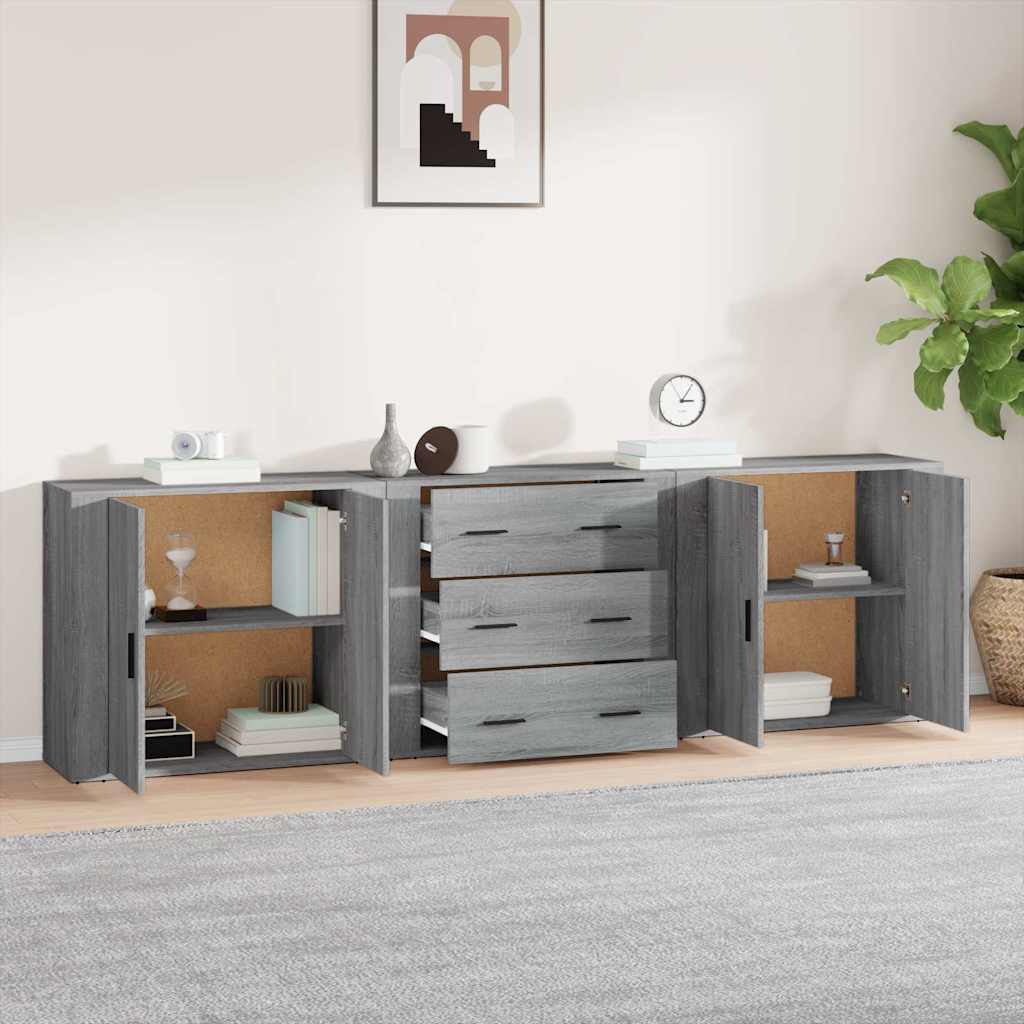 Sideboards 3 pcs Grey Sonoma Engineered Wood