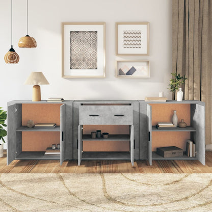 Sideboards 3 pcs Concrete Grey Engineered Wood