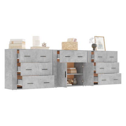 Sideboards 3 pcs Concrete Grey Engineered Wood