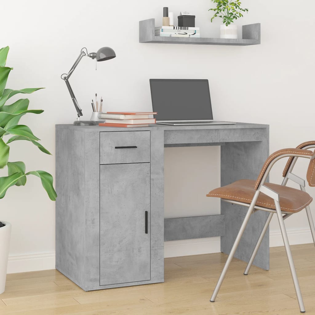 Desk with Cabinet Concrete Grey Engineered Wood