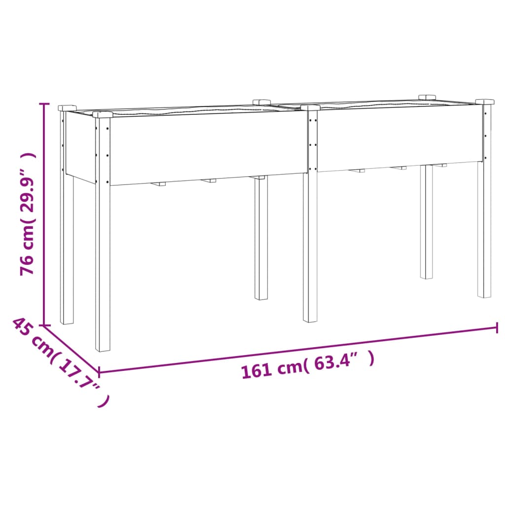 Planter with Liner Grey 161x45x76 cm Solid Wood Fir