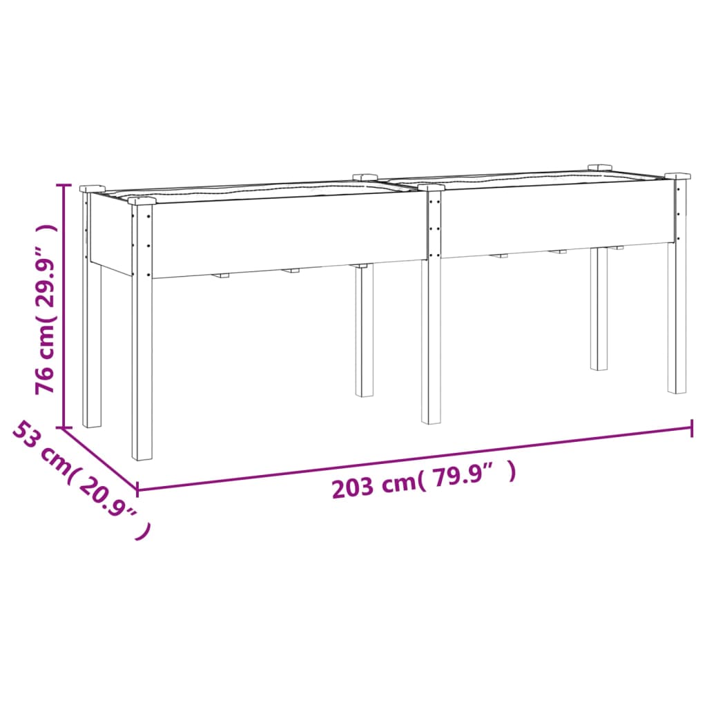 Planter with Liner Brown 203x53x76 cm Solid Wood Fir