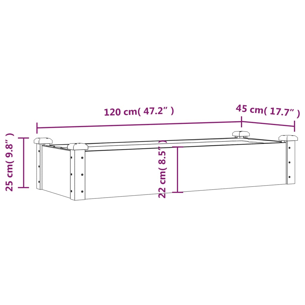 Garden Raised Bed with Liner Brown 120x45x25 cm Solid Wood Fir