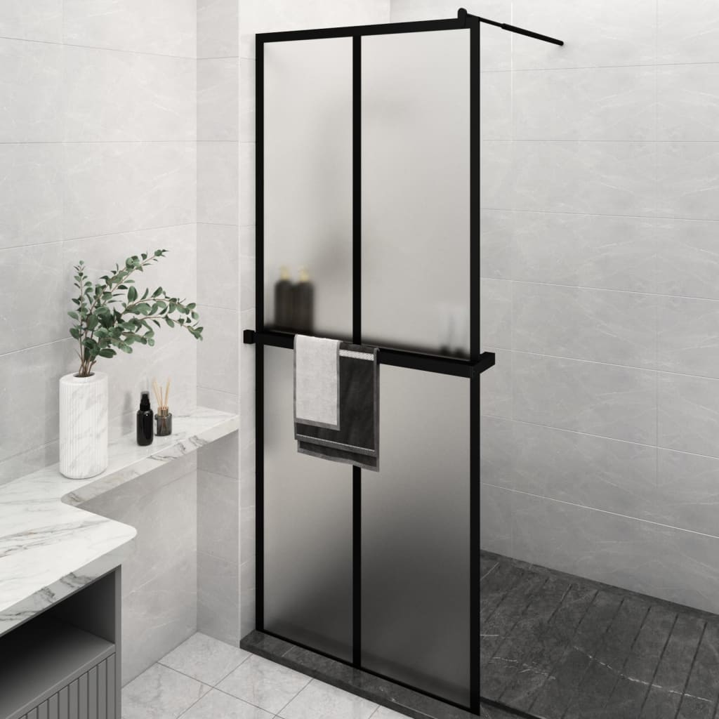 Walk-in Shower Wall with Shelf Black 80x195 cm