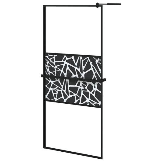 Walk-in Shower Wall with Shelf Black 90x195 cm ESG Glass&Aluminium