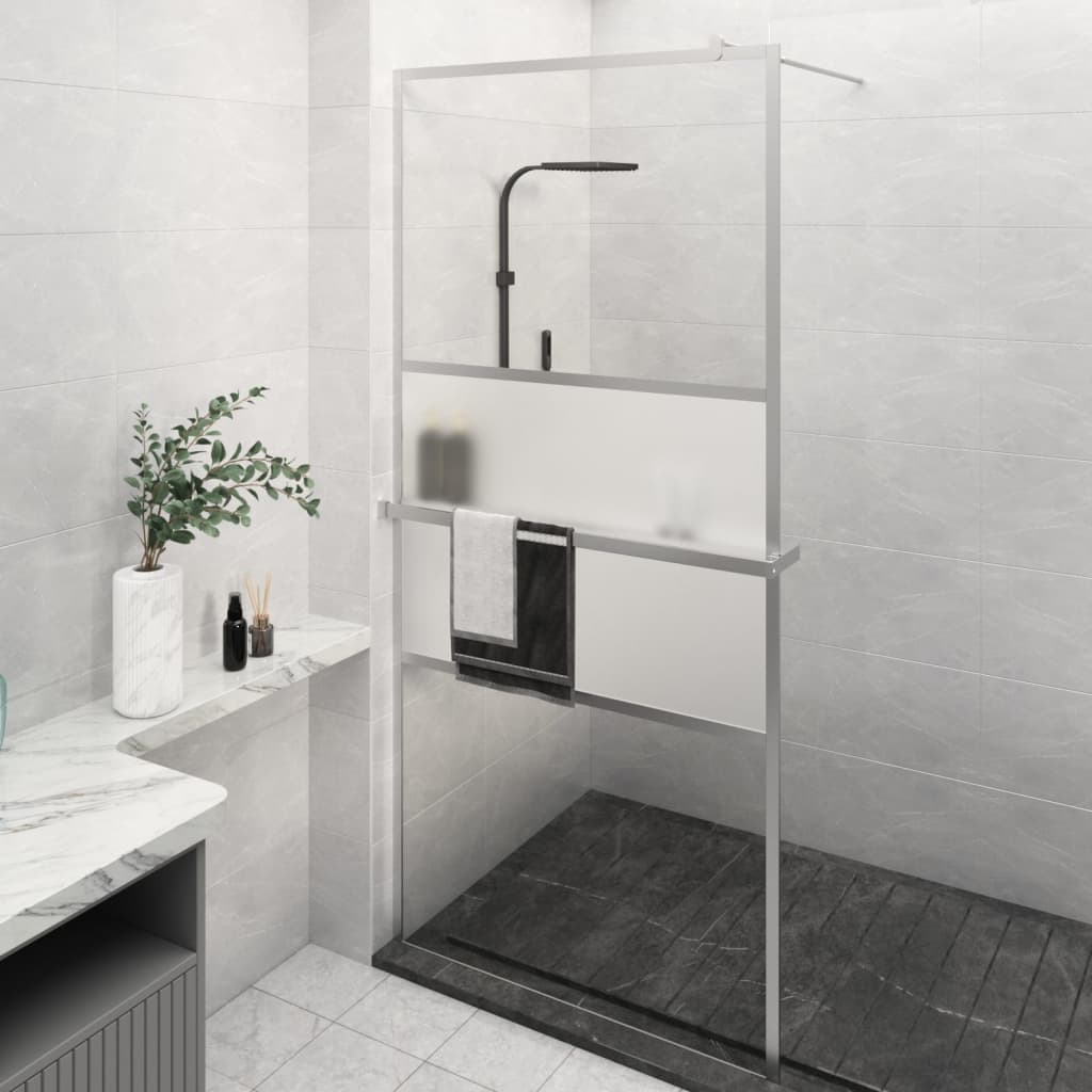 Walk-in Shower Wall with Shelf Chrome 90x195 cm ESG Glass&Aluminium