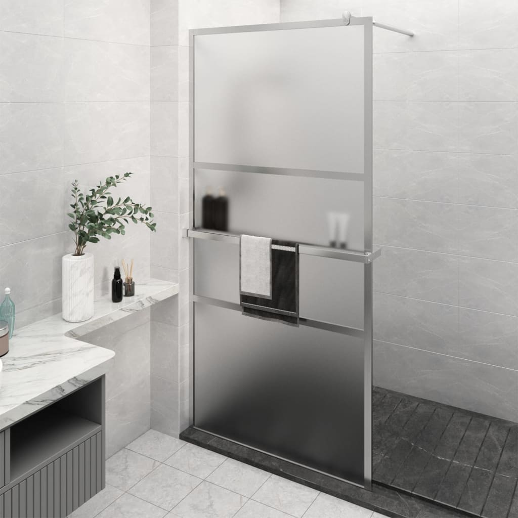 Walk-in Shower Wall with Shelf Chrome 115x195 cm