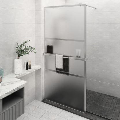 Walk-in Shower Wall with Shelf Chrome 115x195 cm