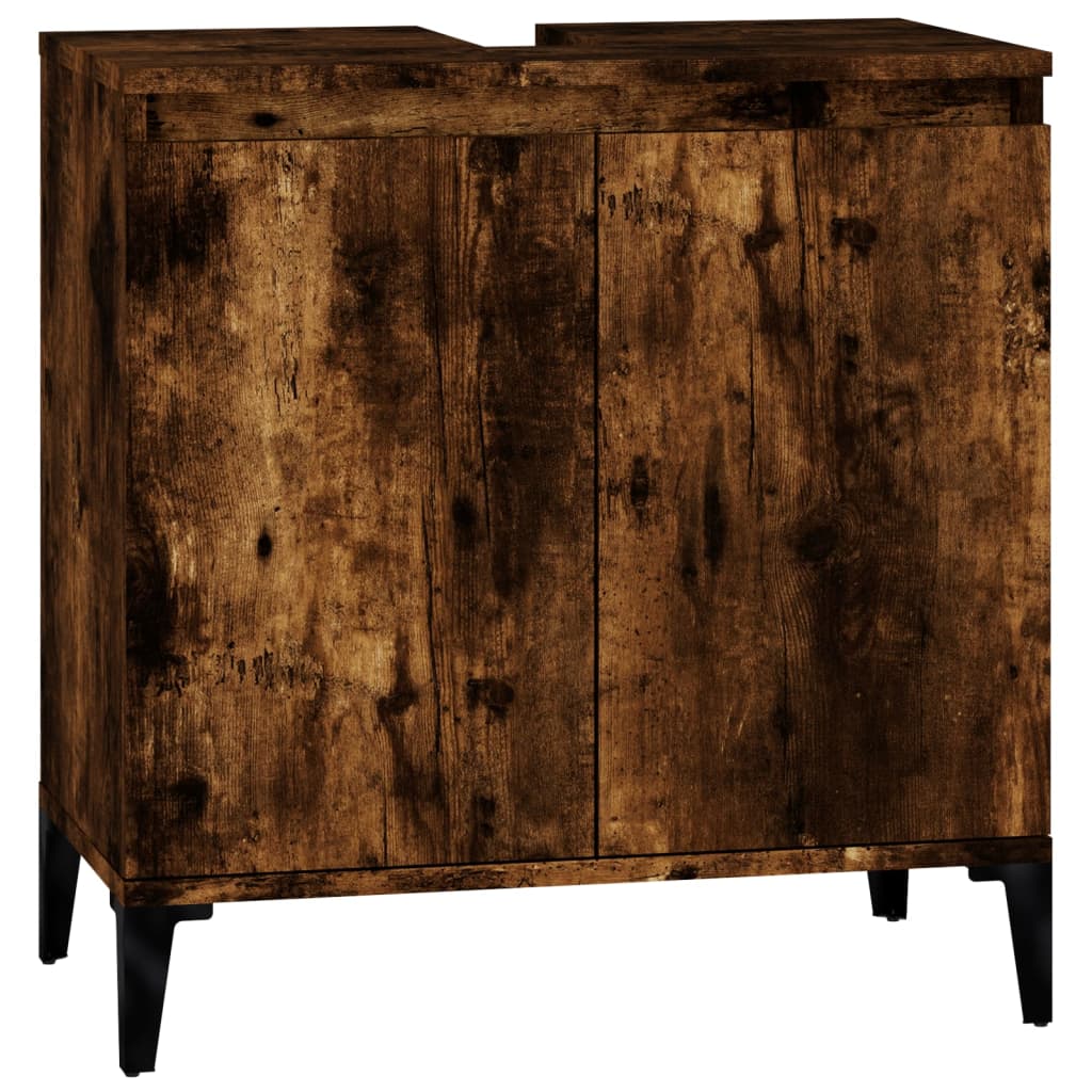 3 Piece Bathroom Furniture Set Smoked Oak Engineered Wood