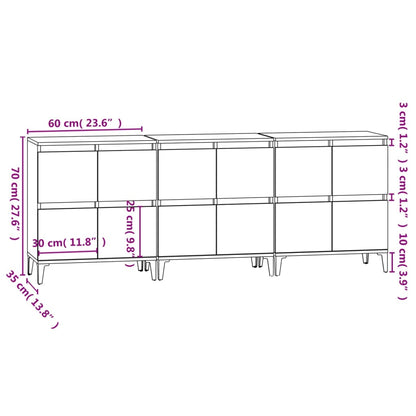 Sideboards 3 pcs Sonoma Oak 60x35x70 cm Engineered Wood