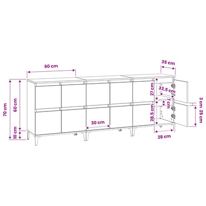 Sideboards 3 pcs Sonoma Oak 60x35x70 cm Engineered Wood