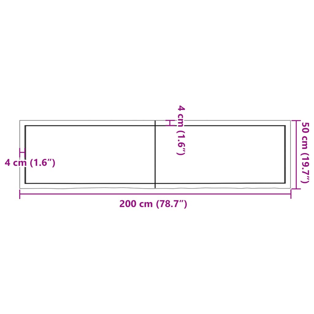 Bathroom Countertop Dark Brown 200x50x(2-4) cm Treated Solid Wood