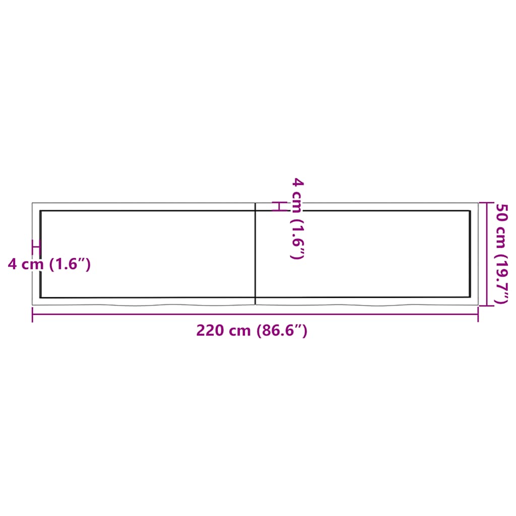 Bathroom Countertop Dark Brown 220x50x(2-4) cm Treated Solid Wood