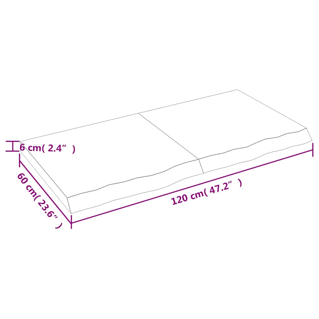 Table Top 120x60x(2-6) cm Untreated Solid Wood Oak