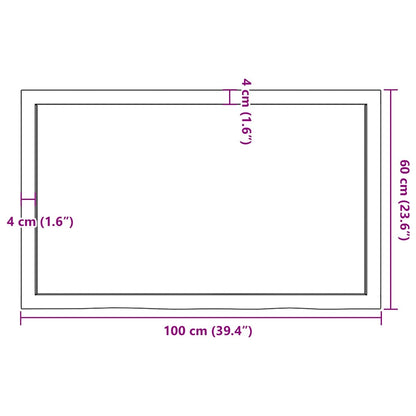 Table Top Dark Brown 100x60x(2-6) cm Treated Solid Wood Oak