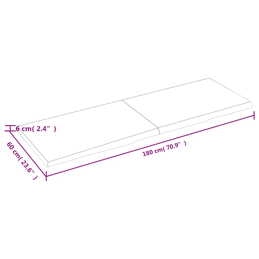 Table Top Dark Brown 180x60x(2-6) cm Treated Solid Wood Oak