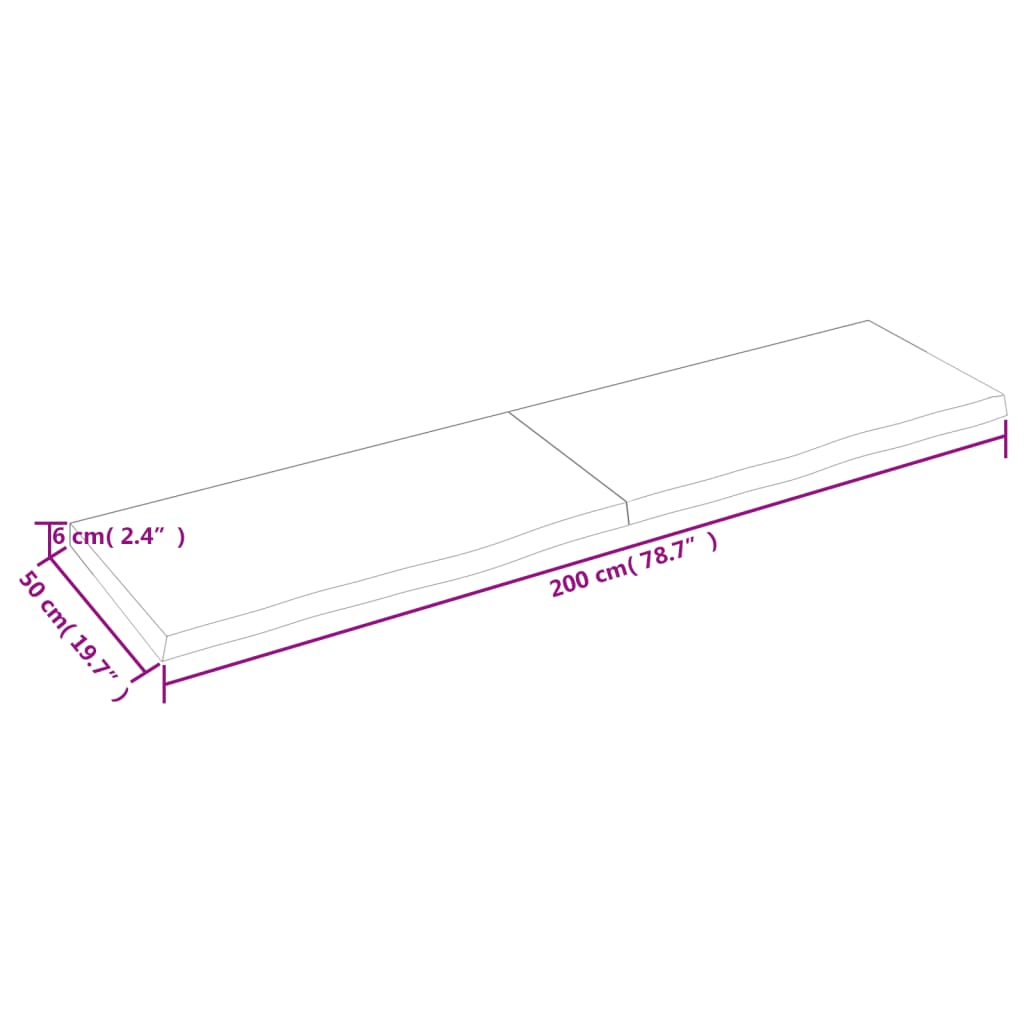 Table Top Dark Brown 200x50x(2-6) cm Treated Solid Wood Oak