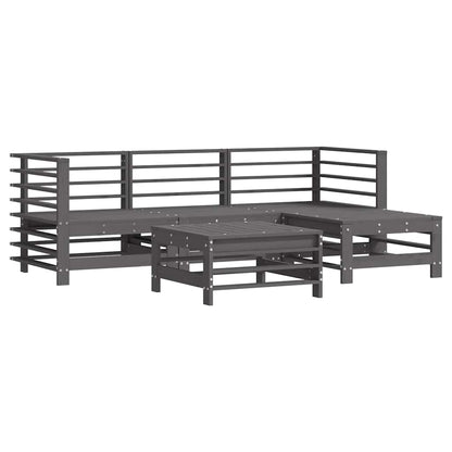 5 Piece Garden Lounge Set with Cushions Grey Solid Wood