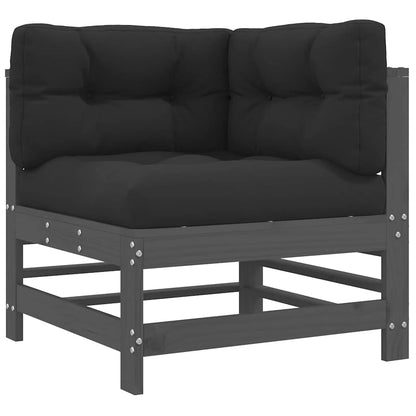 5 Piece Garden Lounge Set with Cushions Grey Solid Wood