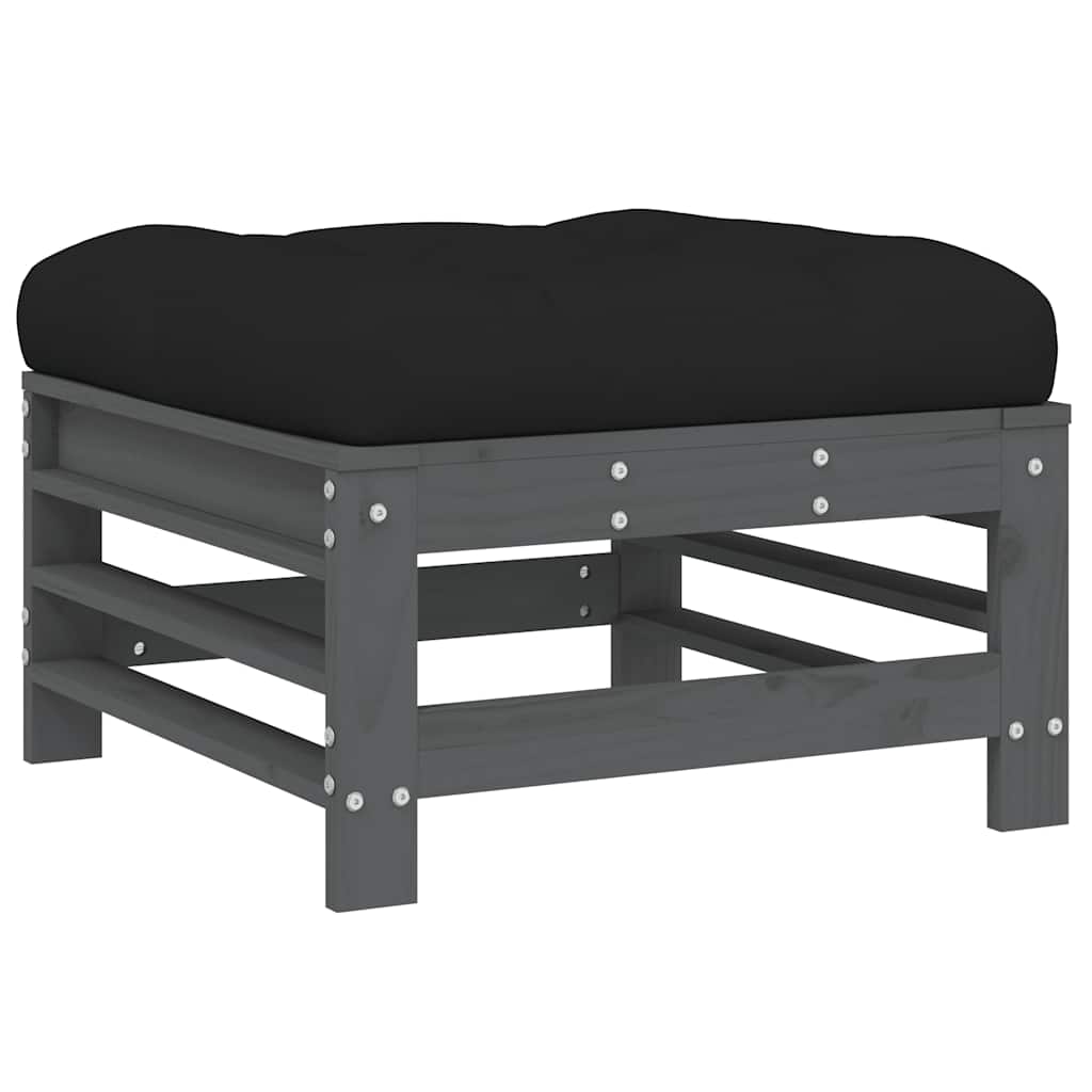 5 Piece Garden Lounge Set with Cushions Grey Solid Wood