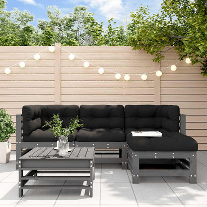 5 Piece Garden Lounge Set with Cushions Grey Solid Wood