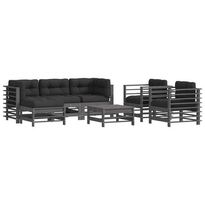 7 Piece Garden Lounge Set with Cushions Grey Solid Wood