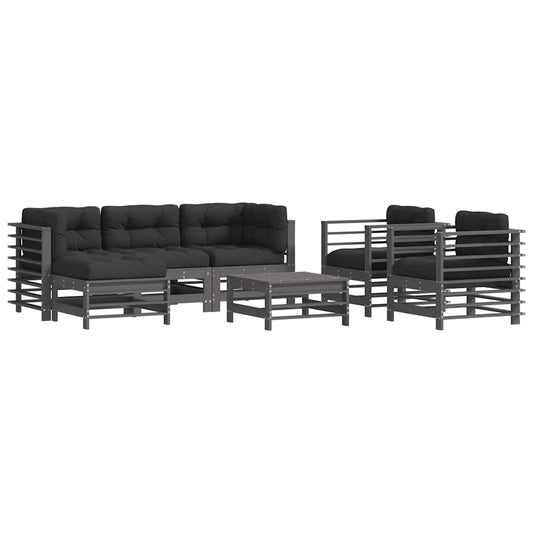 7 Piece Garden Lounge Set with Cushions Grey Solid Wood