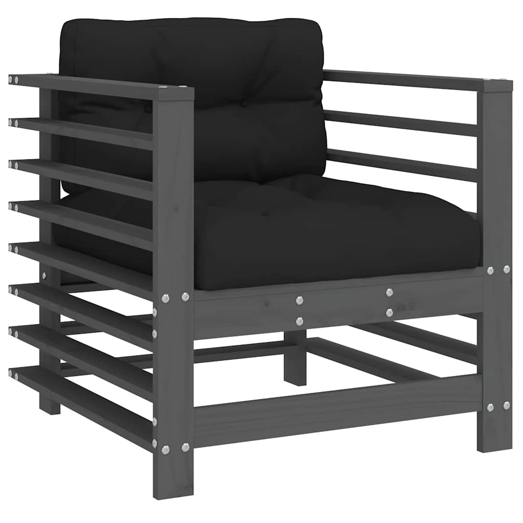 7 Piece Garden Lounge Set with Cushions Grey Solid Wood