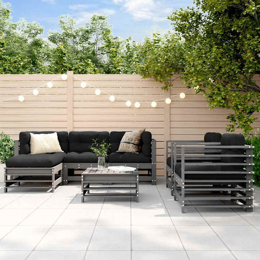 7 Piece Garden Lounge Set with Cushions Grey Solid Wood