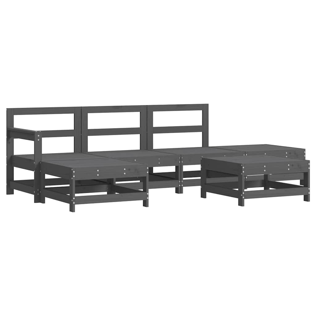6 Piece Garden Lounge Set with Cushions Grey Solid Wood