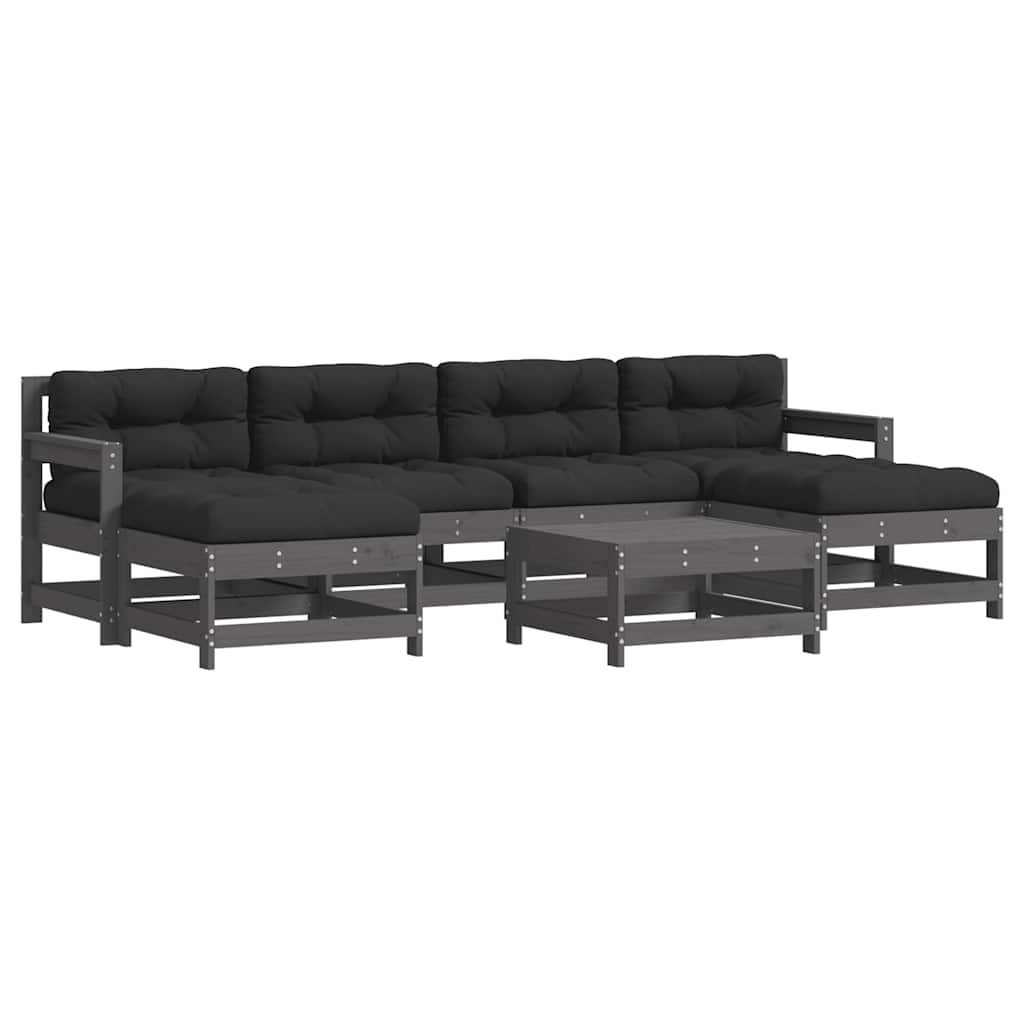 7 Piece Garden Lounge Set with Cushions Grey Solid Wood