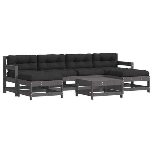 7 Piece Garden Lounge Set with Cushions Grey Solid Wood