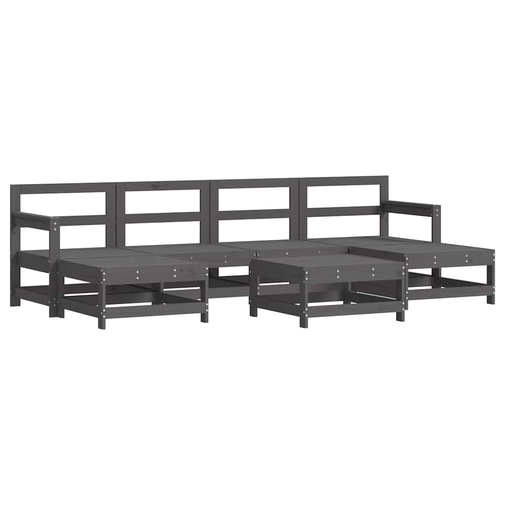 7 Piece Garden Lounge Set with Cushions Grey Solid Wood