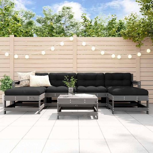 7 Piece Garden Lounge Set with Cushions Grey Solid Wood